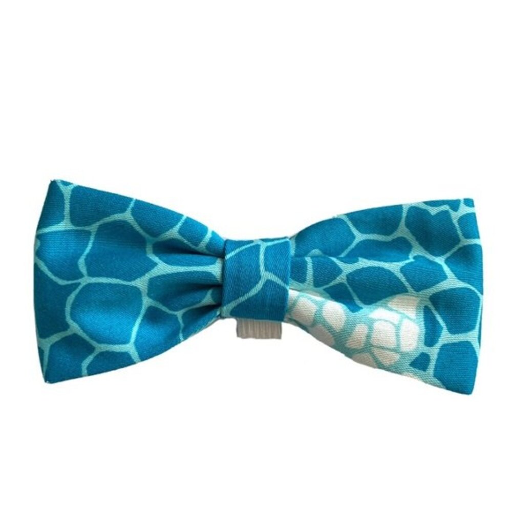Handmade 1 Dog Bow for Collar Blue & White Print 4 x 2 inches